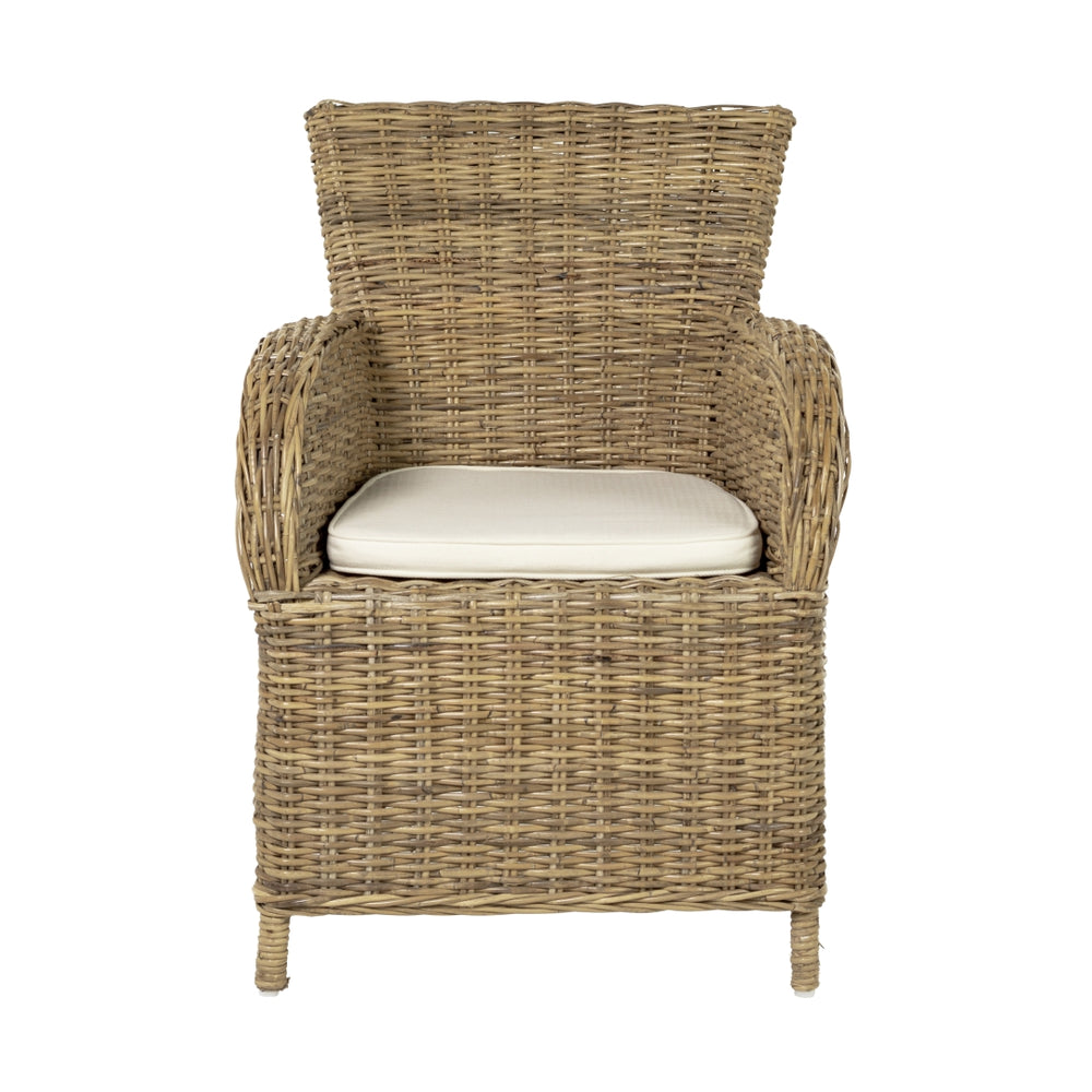 Wickerworks Hand-Woven Dining Chair Set of 2 in Natural Grey Kubu Rattan with Soft Cushions