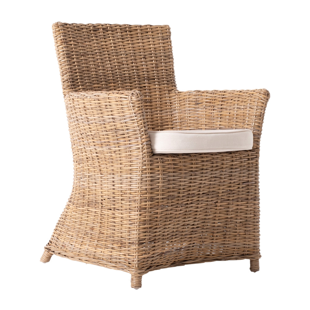 Wickerworks Bishop Dining Chair Set of 2 - Hand-Woven Natural Grey Rattan with Comfy Cushions