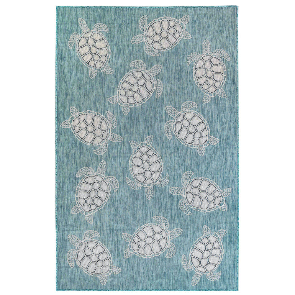 Trans-Ocean Liora Manne Carmel Seaturtles Casual Indoor/Outdoor Power Loomed 87% Polypropylene/13% Polyester Rug Aqua 7'10" x 9'10"