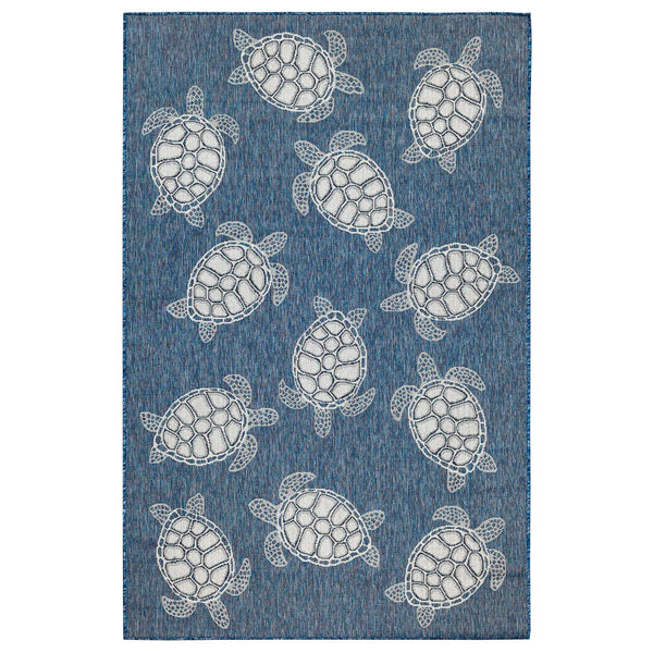 Trans-Ocean Liora Manne Carmel Seaturtles Casual Indoor/Outdoor Power Loomed 87% Polypropylene/13% Polyester Rug Navy 7'10" x 9'10"