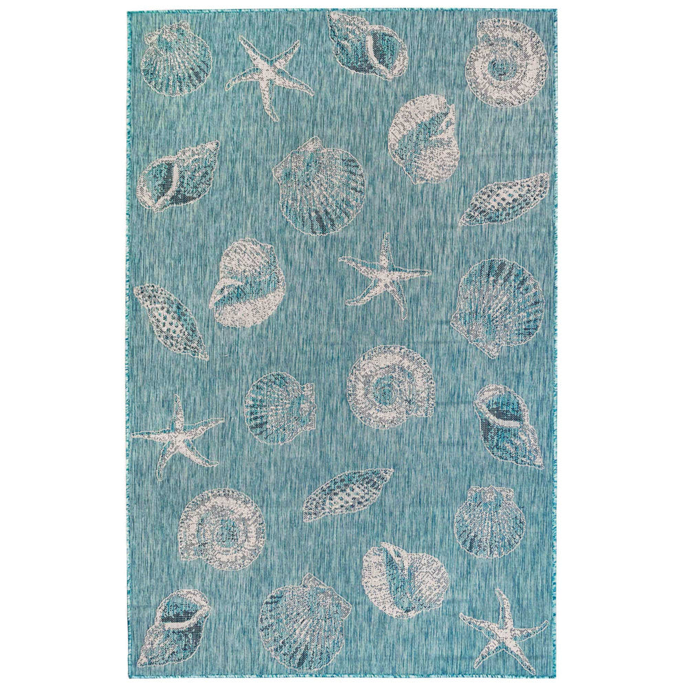 Trans-Ocean Liora Manne Carmel Shells Casual Indoor/Outdoor Power Loomed 87% Polypropylene/13% Polyester Rug Aqua 7'10" x 9'10"