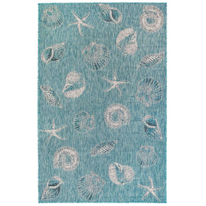 Trans-Ocean Liora Manne Carmel Shells Casual Indoor/Outdoor Power Loomed 87% Polypropylene/13% Polyester Rug Aqua 7'10" x 9'10"