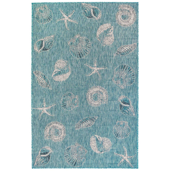 Trans-Ocean Liora Manne Carmel Shells Casual Indoor/Outdoor Power Loomed 87% Polypropylene/13% Polyester Rug Aqua 7'10" x 9'10"