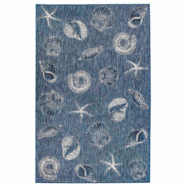 Trans-Ocean Liora Manne Carmel Shells Casual Indoor/Outdoor Power Loomed 87% Polypropylene/13% Polyester Rug Navy 7'10" x 9'10"
