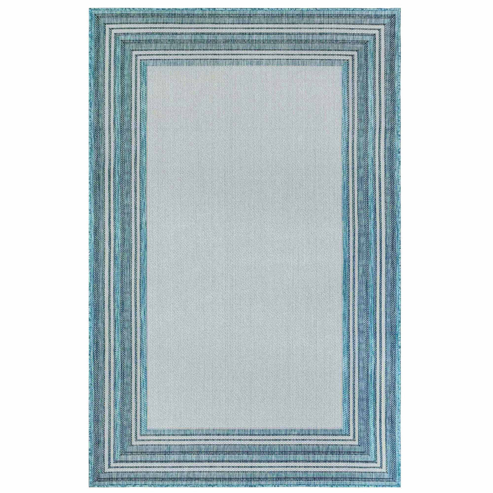 Trans-Ocean Liora Manne Carmel Multi Border Casual Indoor/Outdoor Power Loomed 87% Polypropylene/13% Polyester Rug Aqua 7'10" x 9'10"