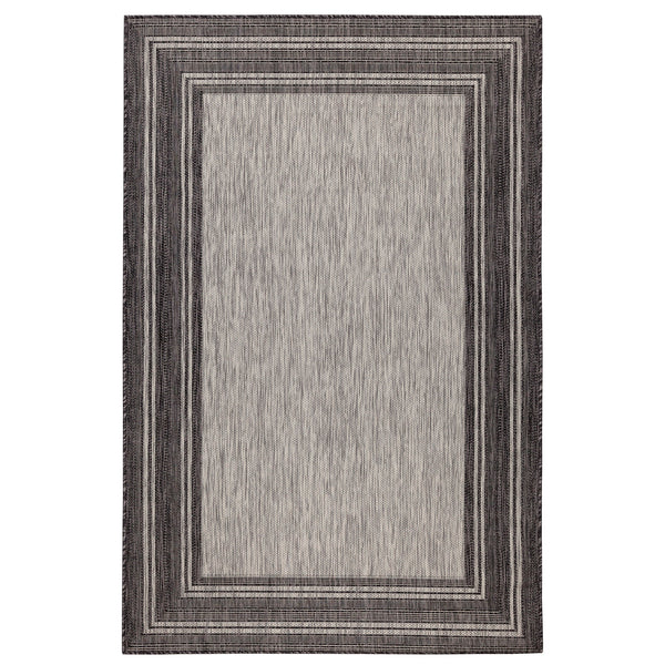 Trans-Ocean Liora Manne Carmel Multi Border Casual Indoor/Outdoor Power Loomed 87% Polypropylene/13% Polyester Rug Black 7'10" x 9'10"