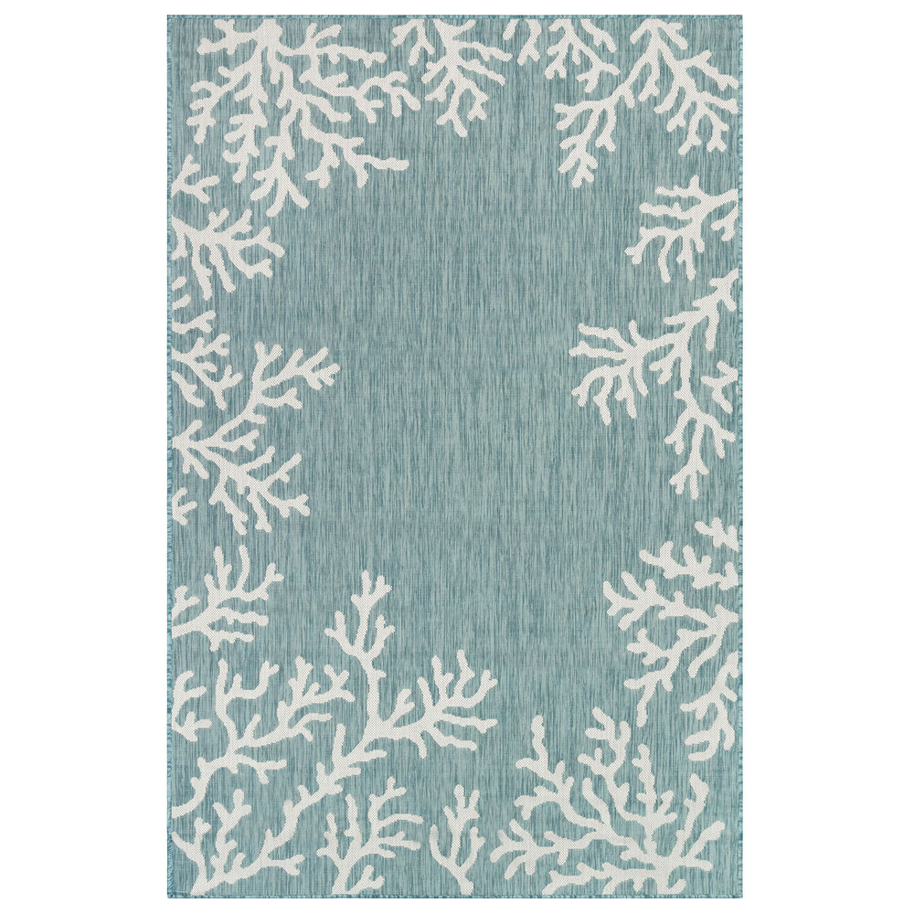 Trans-Ocean Liora Manne Carmel Coral Border Casual Indoor/Outdoor Power Loomed 87% Polypropylene/13% Polyester Rug Aqua 7'10" x 9'10"