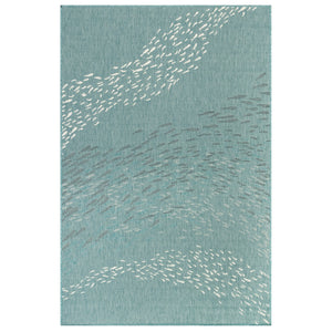 Trans-Ocean Liora Manne Carmel School Of Fish Casual Indoor/Outdoor Power Loomed 87% Polypropylene/13% Polyester Rug Aqua 7'10" x 9'10"