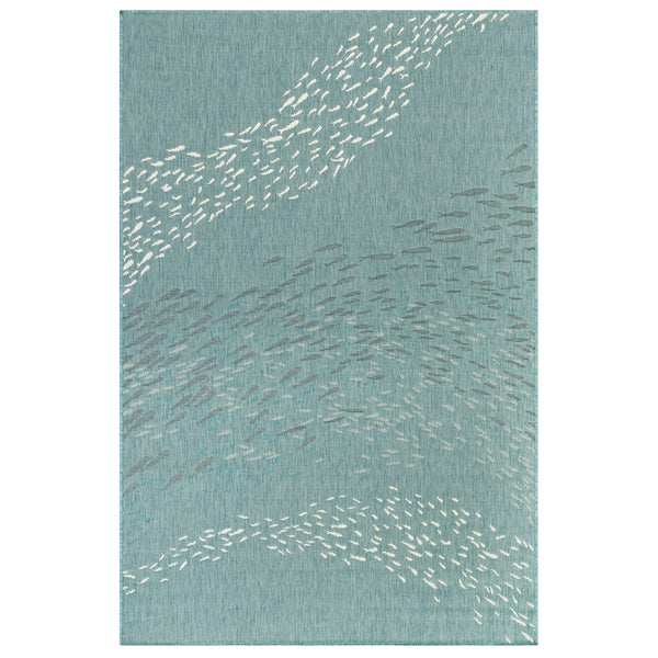 Trans-Ocean Liora Manne Carmel School Of Fish Casual Indoor/Outdoor Power Loomed 87% Polypropylene/13% Polyester Rug Aqua 7'10" x 9'10"