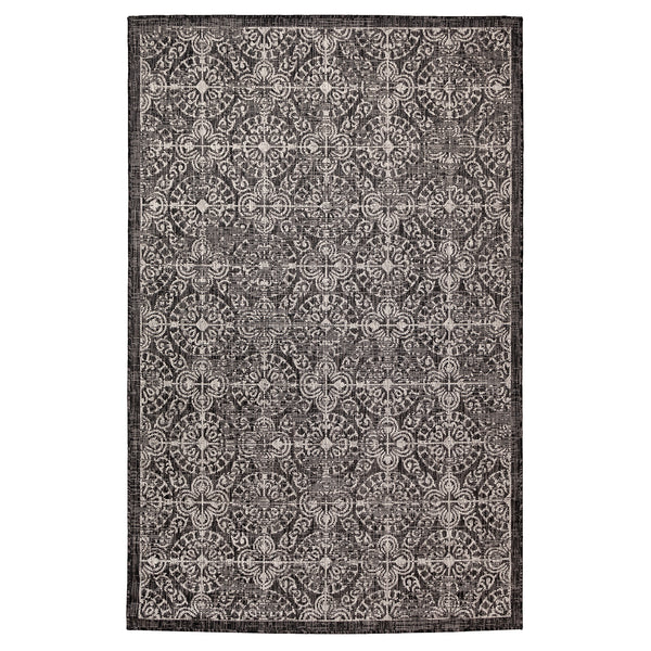 Trans-Ocean Liora Manne Carmel Antique Tile Casual Indoor/Outdoor Power Loomed 87% Polypropylene/13% Polyester Rug Black 7'10" x 9'10"