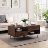 Walker Edison Croft Modern/Contemporary 42" 2-Drawer Coffee Table with Hairpin Legs CRFL1KDW