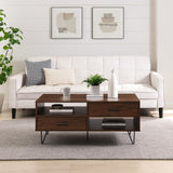 Walker Edison Croft Modern/Contemporary 42" 2-Drawer Coffee Table with Hairpin Legs CRFL1KDW