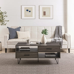 Walker Edison Croft Modern/Contemporary 42" 2-Drawer Coffee Table with Hairpin Legs CRFL1KSG
