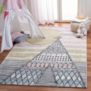 Carousel Kids 100 Carousel Kids 117 Kids Power Loomed 100% Polypropylene Rug Grey / Pink