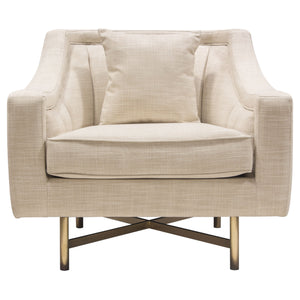 Croft Fabric Chair in Sand Linen Fabric w/ Accent Pillow and Gold Metal Criss-Cross Frame by Diamond Sofa