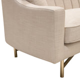 Croft Fabric Sofa in Sand Linen Fabric w/ Accent Pillows and Gold Metal Criss-Cross Frame by Diamond Sofa