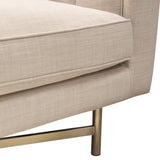 Croft Fabric Sofa in Sand Linen Fabric w/ Accent Pillows and Gold Metal Criss-Cross Frame by Diamond Sofa