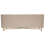 Croft Fabric Sofa in Sand Linen Fabric w/ Accent Pillows and Gold Metal Criss-Cross Frame by Diamond Sofa