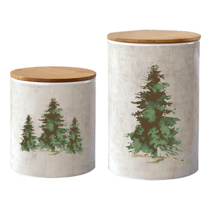 HiEnd Accents Scenery Tree Canister Set CS190101 Multi Ceramic with bamboo lids 8.5x6x6