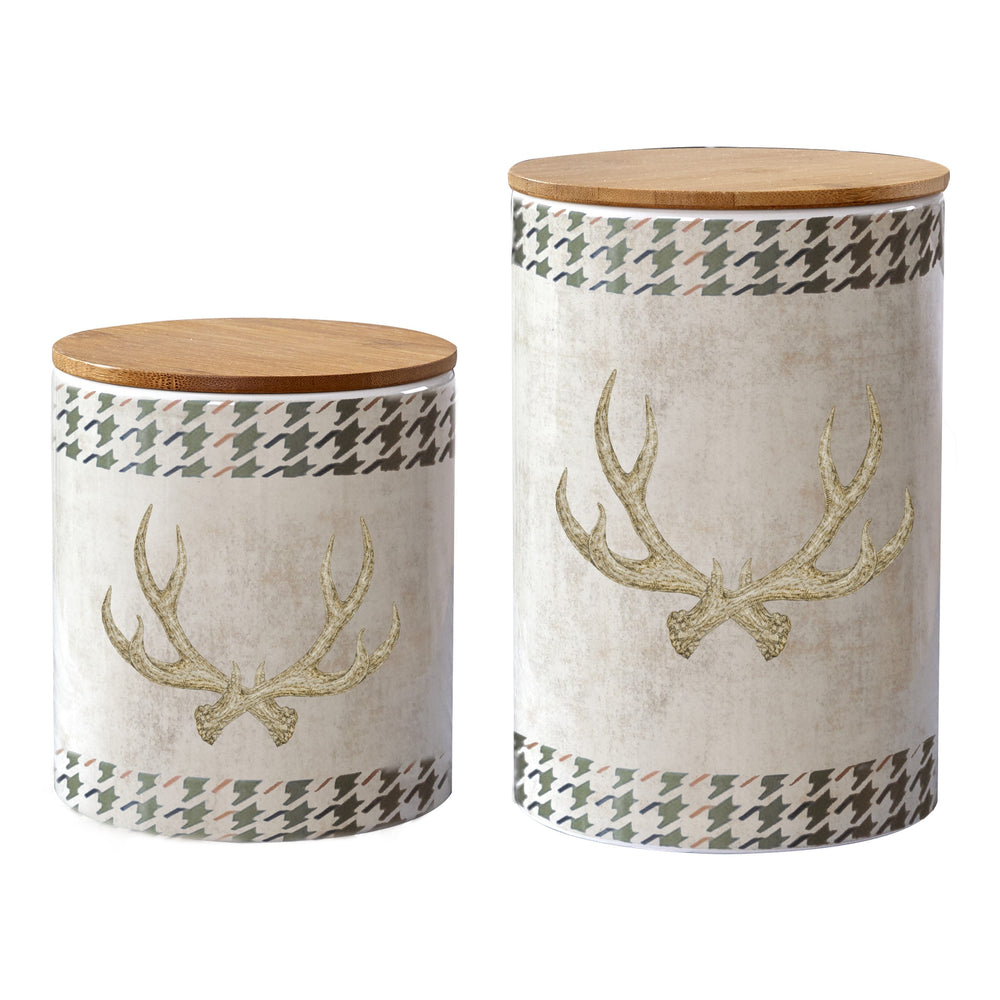 HiEnd Accents Antler Design Canister Set CS190301 Multi Ceramic with bamboo lids 8.5x6x6