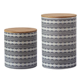 HiEnd Accents Large Aztec Design Canister Set CS194001 Multi Color Ceramic with bamboo lids 8.5x6x6