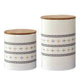 HiEnd Accents Small Aztec Design Canister Set CS194101 Multi Color Ceramic with bamboo lids 8.5x6x6