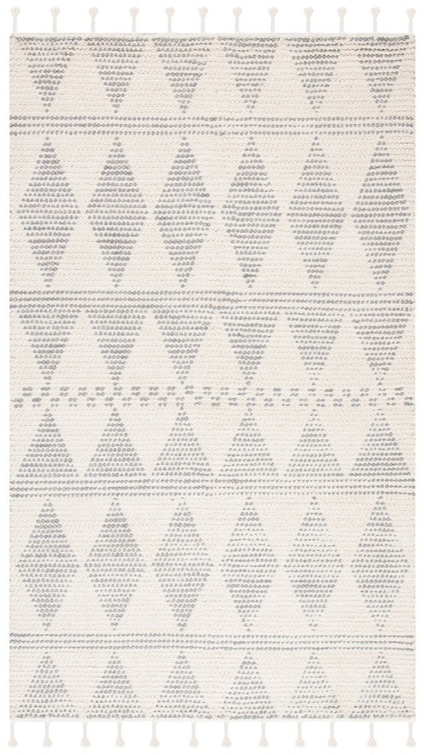 Casablanca 488 With Tassel Bohemian Hand Woven 100% Wool Pile Rug Ivory / Grey