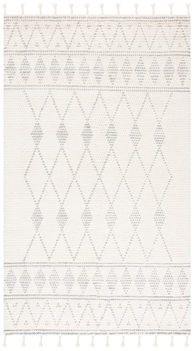 Casablanca 490 With Tassel Bohemian Hand Woven 100% Wool Pile Rug Ivory / Grey