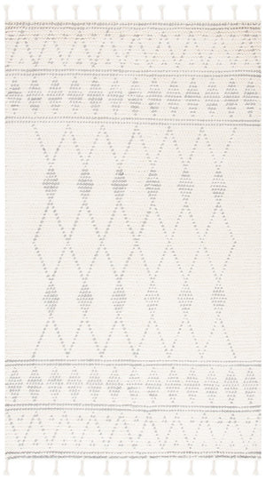 Casablanca 490 With Tassel Bohemian Hand Woven 100% Wool Pile Rug Ivory / Grey