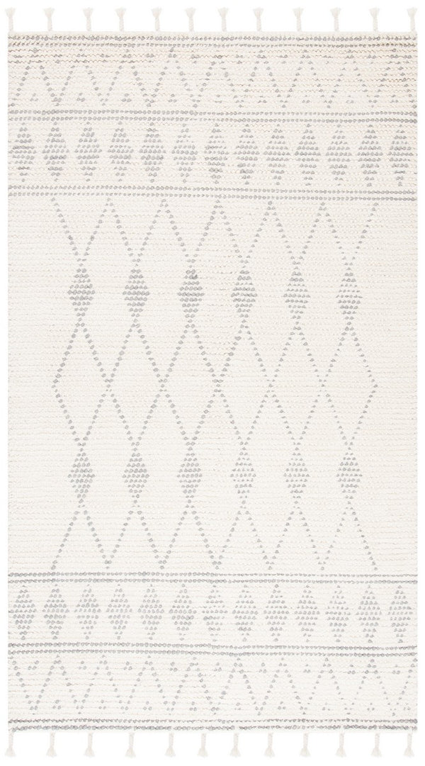 Casablanca 490 With Tassel Bohemian Hand Woven 100% Wool Pile Rug Ivory / Grey