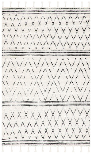 Casablanca 491 With Tassel Bohemian Hand Woven 100% Wool Pile Rug Ivory / Black