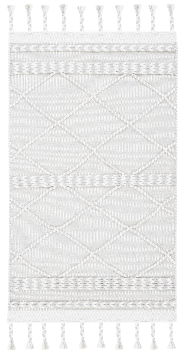 Casablanca 575 With Tassel Handloomed 80% Wool, 20% Cotton Bohemian Rug Silver / Ivory 80% WOOL, 20% COTTON CSB575G-3