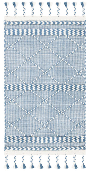 Casablanca 575 With Tassel Handloomed 80% Wool, 20% Cotton Bohemian Rug Blue / Ivory 80% WOOL, 20% COTTON CSB575N-3
