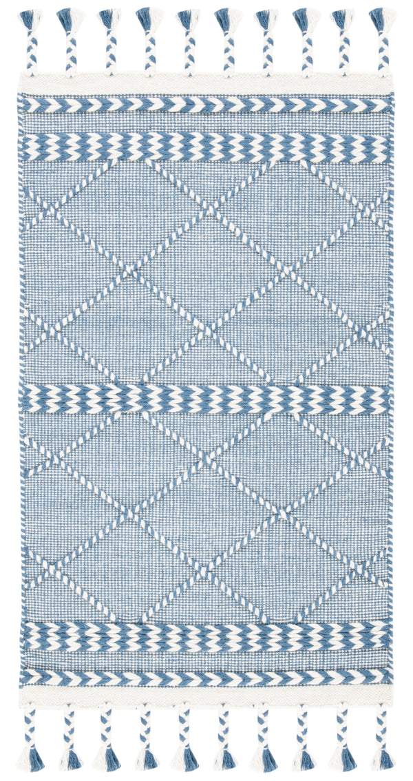 Casablanca 575 With Tassel Handloomed 80% Wool, 20% Cotton Bohemian Rug Blue / Ivory 80% WOOL, 20% COTTON CSB575N-3