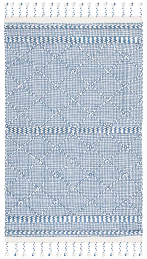 Casablanca 575 With Tassel Handloomed 80% Wool, 20% Cotton Bohemian Rug Blue / Ivory 80% WOOL, 20% COTTON CSB575N-5