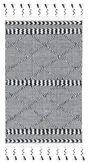 Casablanca 575 With Tassel Handloomed 80% Wool, 20% Cotton Bohemian Rug Black / Ivory 80% WOOL, 20% COTTON CSB575Z-3