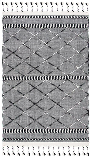Casablanca 575 With Tassel Handloomed 80% Wool, 20% Cotton Bohemian Rug Black / Ivory 80% WOOL, 20% COTTON CSB575Z-5