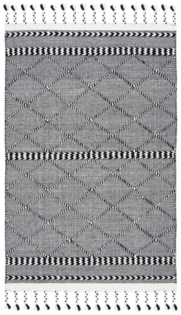 Casablanca 575 With Tassel Handloomed 80% Wool, 20% Cotton Bohemian Rug Black / Ivory 80% WOOL, 20% COTTON CSB575Z-5