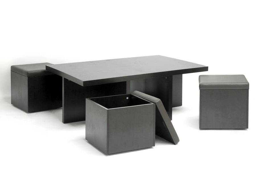 Baxton Studio Prescott Modern Table and Stool Set with Hidden Storage