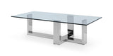 Blake Rectangle Coffee Table, 12Mm Tempered Clear Glass Top, Polished Stainless Steel Base.