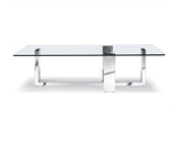 Blake Rectangle Coffee Table, 12Mm Tempered Clear Glass Top, Polished Stainless Steel Base.