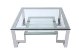 Fab Coffee Table, Square Clear Glass, Stainless Steel Base