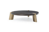 Mimeo Round Coffee Table, Wengee Veneer Top, Brushed Stainless Steel In Brass.