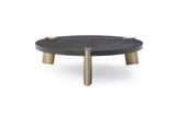 Mimeo Round Coffee Table, Wengee Veneer Top, Brushed Stainless Steel In Brass.