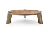 Mimeo Large Round Coffee Table, Walnut Veneer Top Lacquered In Original Color, Legs Brushed Sta...