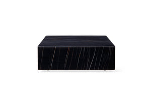 Cube Square Coffee Table Black Marble High Gloss, With Casters