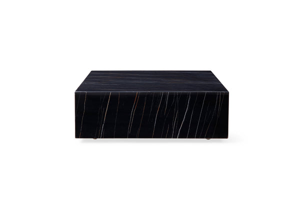 Cube Square Coffee Table Black Marble High Gloss, With Casters