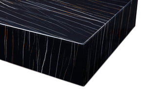 Cube Square Coffee Table Black Marble High Gloss, With Casters