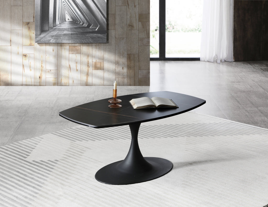 Amarosa Coffee Table, 8Mm Clear Glass+ 5.5Mm Ceramic Top, Black Powder Coated Metal Base