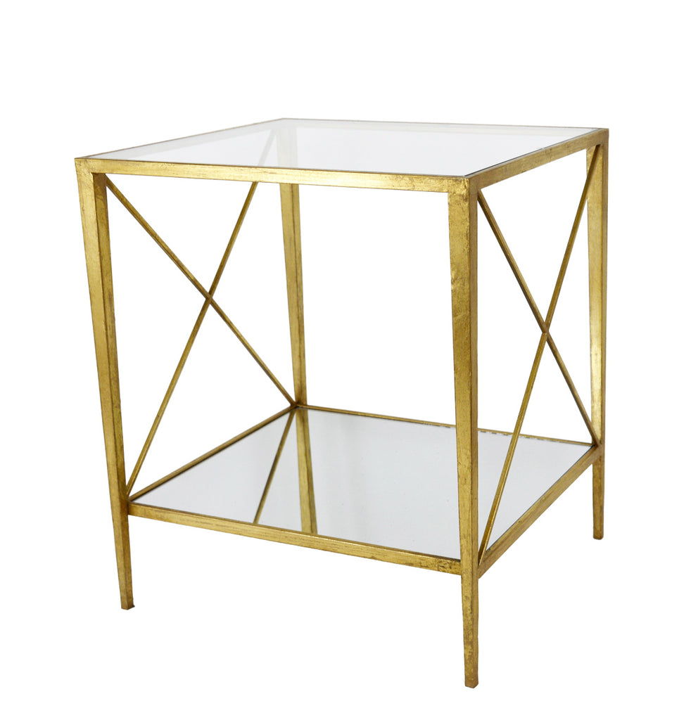 CT304 Handmade Gold Leaf Side Table - Luxurious Metal Frame with Glass ...
